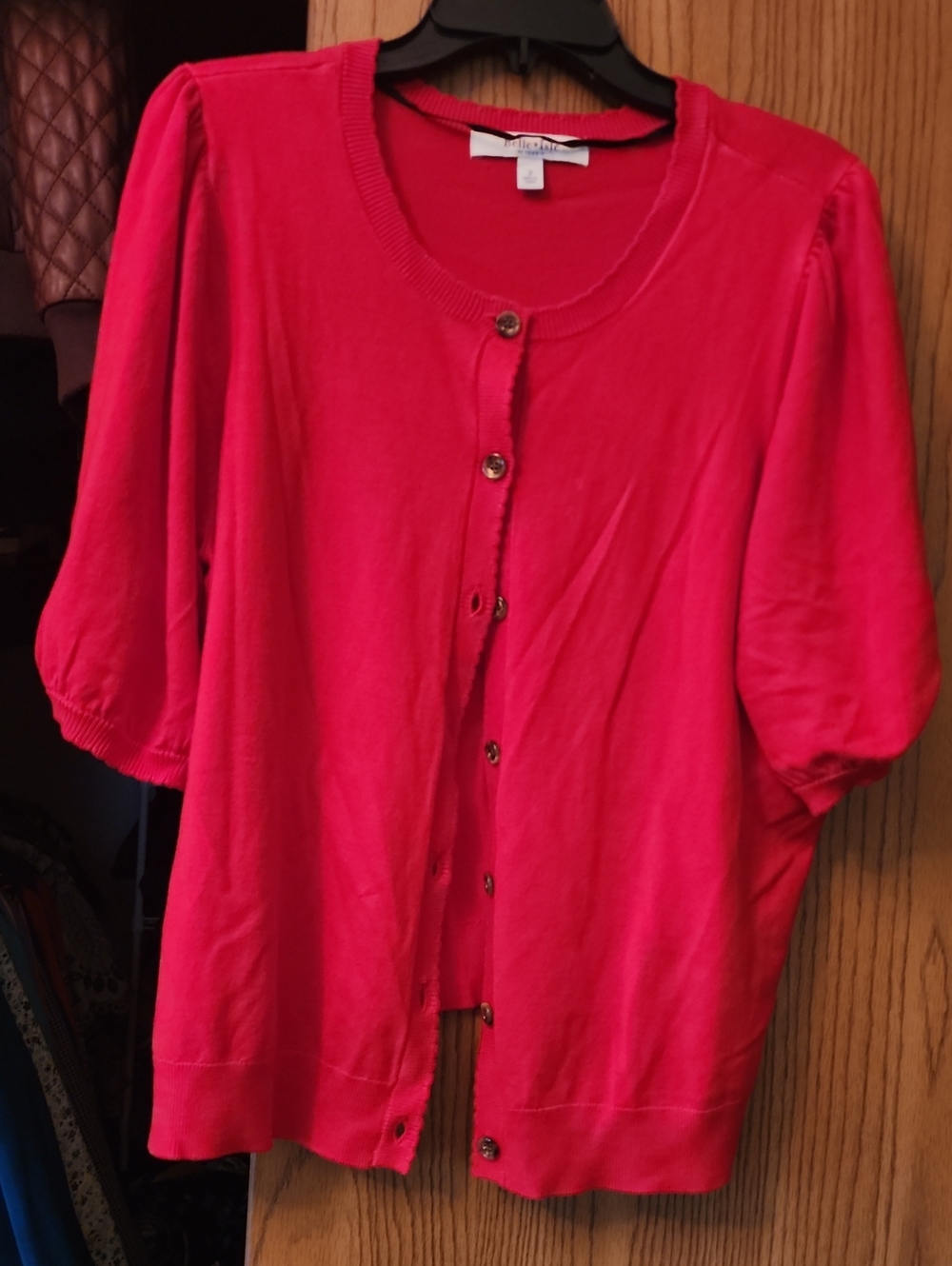 Bright Red Short-Sleeve Button Front Cardigan Sweater